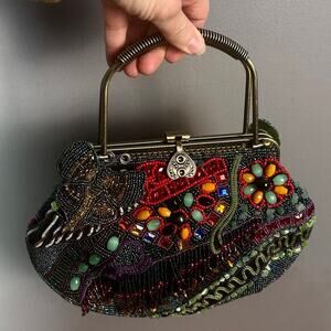 Chico's evening bag art to wear beaded mixed media butterfly‎ bohemia heart